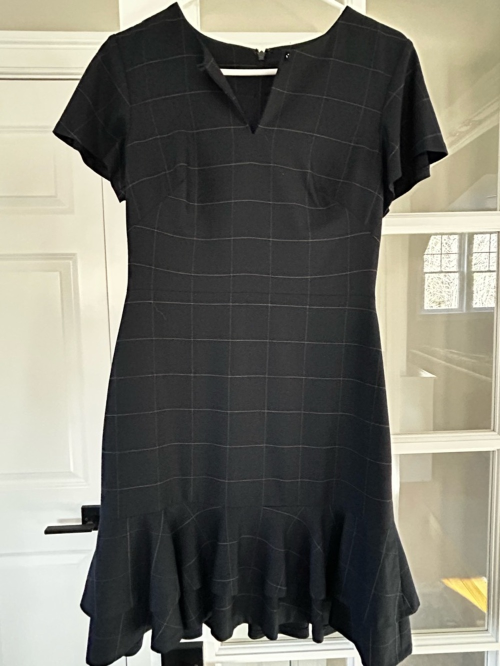 Banana Republic Black Windowpane Ruffle-Hem Mini Dress